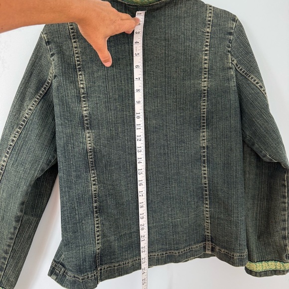Cydney Mar Denim Jacket with Green & Gold Trim – Size M - Picture 7 of 9